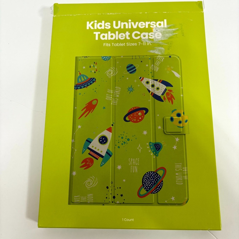 GEMS Kids Universal Tablet Case 7-11" Space Green Magnetic Clasp & Stand Age‎ 6+